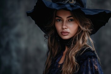 Poster - Fashionable beauty female. Lady attractive model. Young adult portrait of person. Pretty caucasian hair face. Hat style glamour in black. Posing elegance with makeup. Sensuality in