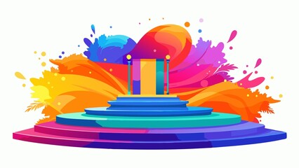 Vibrant watercolor artwork on clean white background, featuring blank podium, perfect for illustration and design collections., illustration, design, art