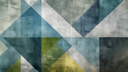 Poster - A textured background with seamless geometric patterns in green, blue, and gray for a sleek, stylish look.