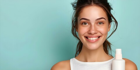 Poster - Portrait of a beautiful woman with a bright smile for a shampoo advertisement. Concept Beauty Photography, Shampoo Commercial, Smiling Model, Portraiture, Bright and Vibrant