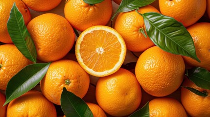 Wall Mural - The Fresh Oranges with Leaves