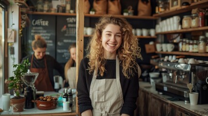 Sticker - The cheerful barista at cafe.