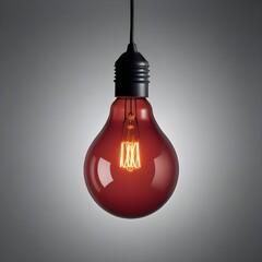 Wall Mural - close up isolated hanging red lightbulb with copy space background, representing great ideas