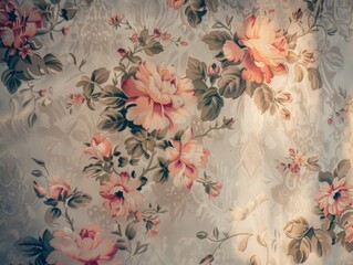 Wall Mural - Detailed floral patterns on a light background, creating an impression of classic elegance and sophistication. Soft ambient lighting,
