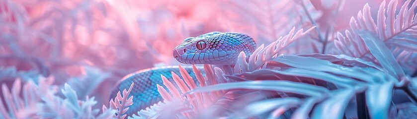 A Green Snake in a Pink and Blue Paradise