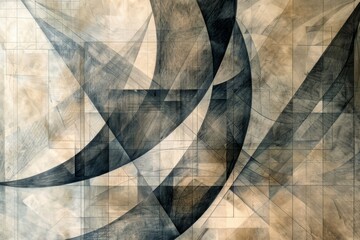 Poster - abstract painting featuring dynamic black and white lines and angles in a bold composition, abstract