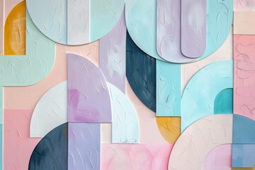 Poster - A painting featuring various shapes and colors in abstract geometric patterns, Abstract geometric patterns in pastel colors