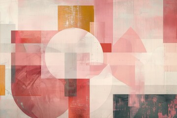 Poster - A dynamic abstract painting featuring a multitude of colorful geometric shapes in shades of pink, Abstract geometric shapes in various shades of pink against a pale background