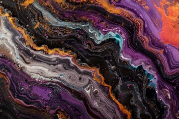 Poster - A close up of an abstract painting showcasing a variety of colors blending together in a dynamic composition, Abstract interpretation of stomach acid eroding the stomach lining