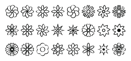 Canvas Print - Flower line hand drawn icons set. Abstract flower icons isolated on white background.