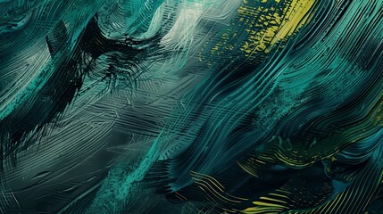 Poster - A textured background with vibrant turquoise, green, and black patterns creates a dynamic, eye-catching scene.