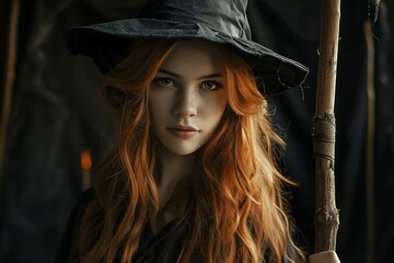 Poster - Female beauty portrait. Young woman with black hair. Fashionable lady, adult model. Pretty and attractive face, red hat. Elegant style, glamour makeup. Vintage dress, cute nature.