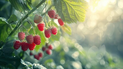 Canvas Print - The ripe raspberries vine