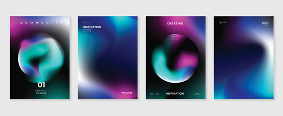 Wall Mural - modern gradient poster background vector set. minimalist style cover template with vibrant perspecti
