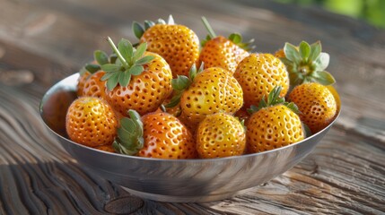 Wall Mural - The bowl of yellow strawberries