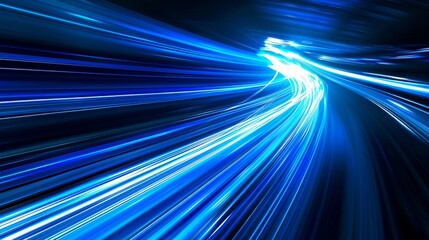 Fototapete - A dynamic close-up photograph of abstract blue light streaks moving rapidly across a dark background, symbolizing futuristic energy