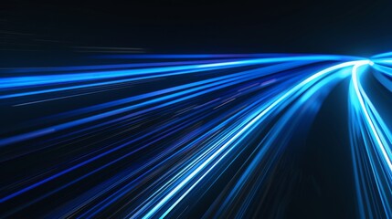 Fototapete - A dynamic closeup photo of abstract blue light streaks moving rapidly across a dark background. This image symbolizes futuristic energy