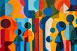© Iftikhar alam - A painting featuring a group of people portrayed in various colors and abstract shapes, Abstract shapes and colors depicting the concept of planning for a family