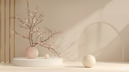 Poster - A simple, yet elegant still life featuring a geometric floral arrangement in a modern studio setting. Generative AI