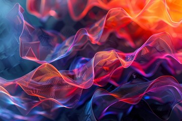 Poster - dynamic wavy lines in various colors create a vibrant abstract background, abstract shapes morphing 