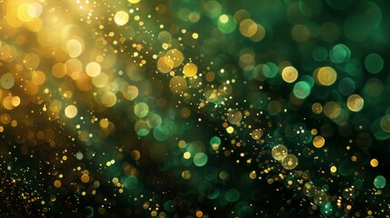 Poster - A close-up photograph showcasing a captivating display of golden bokeh lights set against a gently blurred emerald green background