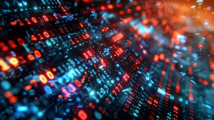 Fototapete - Close-up of digital encryption codes and binary patterns layered on a digital interface, symbolizing the fusion of information and technology