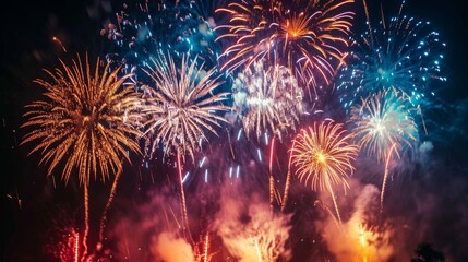 Poster - a vibrant and colorful fireworks display explodes in the night sky, creating a dazzling spectacle of