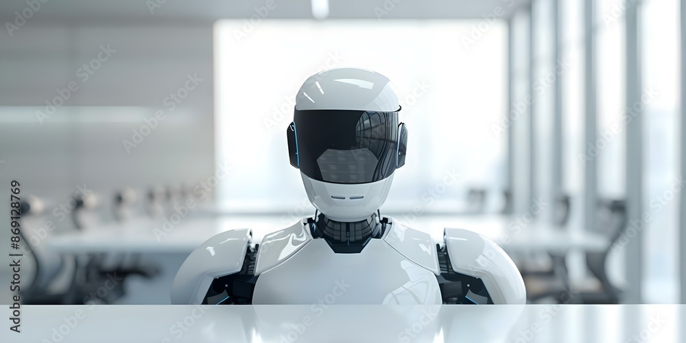 Robot Interview Panel Robot conducting job interview in modern office symbolizing automation ...