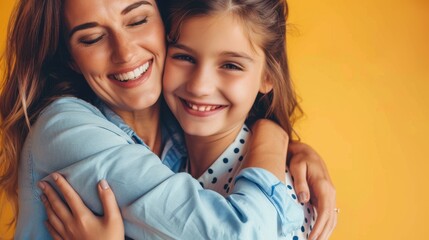 Canvas Print - The mother and daughter hug.