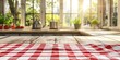 © zaen_studio - Checkered Tablecloth on a Wooden Table in a Sunlit Kitchen