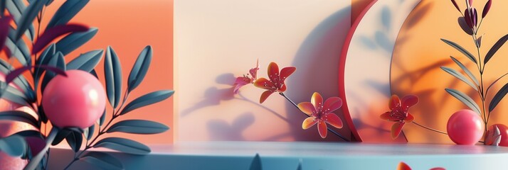 Leinwandbilder - A contemporary still life featuring geometric shapes and minimalist floral patterns. Generative AI