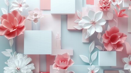 Aufkleber - A contemporary and clean design featuring minimalist geometric floral patterns with pastel colors, perfect for modern architecture and design studios. Generative AI