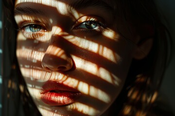Poster - Close up portrait of a young woman with makeup, emphasizing beauty, fashion, and skincare. Ideal for