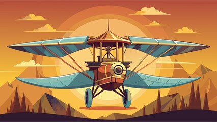 Wall Mural - vintage, old-fashioned, flying machine, science fiction, Elegant flying machine poised for takeoff