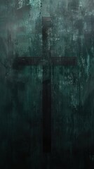 Black Cross on a Dark Green Background