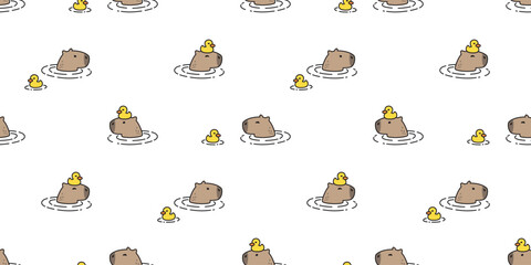 Poster - capybara seamless pattern swimming shower duck rubber vector cartoon pet doodle south america animal gift wrapping paper tile background repeat wallpaper illustration scarf isolated design