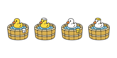 Wall Mural - duck vector shower bathing oak barrel swimming icon scarf logo cartoon character yellow rubber duck bird chicken symbol doodle isolated illustration design