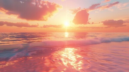 Poster - A beautiful sunset over the ocean with warm orange and pink skies reflecting on the water. Generative AI