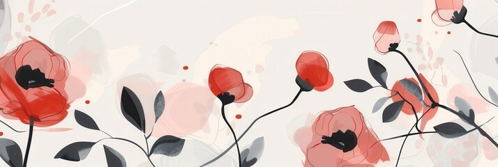 Fototapete - Modern geometric floral pattern with muted colors on a light background. Perfect for contemporary design and architecture. Generative AI