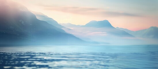 Wall Mural - Scenic View of Seascape and Mountain Range with Blurred Background and Space for Text