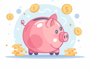 Wall Mural - Piggy Bank Savings Tracker: Animated Vector Illustration of Financial Planning and Money Management