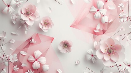 Poster - A minimalist and contemporary image featuring geometric floral patterns in pink and white. Perfect for modern design and architectural studios. Generative AI