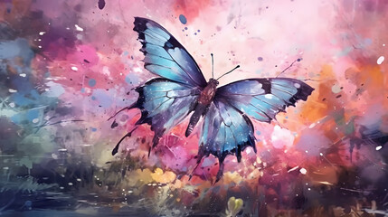 Canvas Print - Butterfly in a nature Watercolor