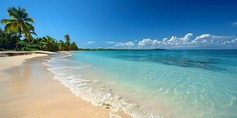 Wall Mural - Beautiful beach with palm trees and white sand