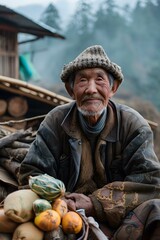 Portrait of an old Asian man with a warm smile