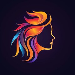 Wall Mural - Colorful silhouette portrait of a woman in simple colors on black background