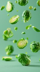 Wall Mural - levitating brussels sprout cut pieces separated