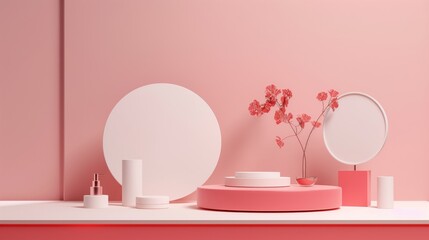 Poster - a minimalist 3d display in pink and red, highlighting sleek lines and contemporary design. sophistic