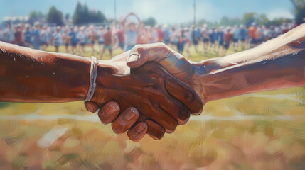 Handshake on Sports Field during Daytime