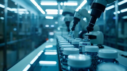 Poster - Industrial factory technology. Manufacturing with machinery, equipment, automation. Engineers work